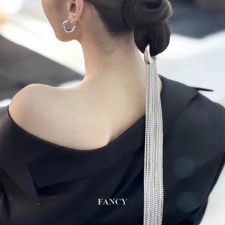 Fancy เครื่องประดับ กิ๊บติดผม สายโซ่ถัก ประดับพู่ยาว สีเงิน แฟชั่นสําหรับผู้หญิง DIY