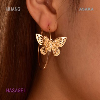 Hasagei ต่างหู รูปตัว C ผีเสื้อ สีทอง ขนาดใหญ่