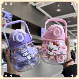 750ml Sanrio Straw Cup ความจุขนาดใหญ่ Kuromi Hello Kitty Cinnamoroll Water Bottle Summer Cute Portable Anti-fall Kettle For Sports Travel 【sunny】