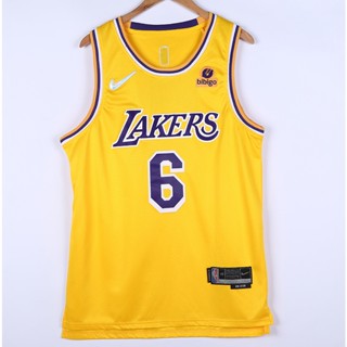 เสื้อกีฬาบาสเก็ตบอล ปักลาย NBA Anniversary Los Angeles Lakers 6 LeBron James ครบรอบ 75 ปี 2022 สีเหลือง 283555