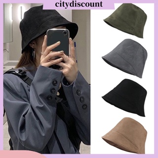 &lt;citydiscount&gt; หมวกบักเก็ต หนังนิ่ม ทรงไม่สมมาตร สีพื้น แฟชั่นฤดูใบไม้ผลิ และฤดูใบไม้ร่วง สําหรับผู้หญิง