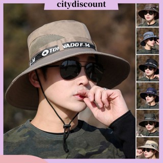 &lt;citydiscount&gt; หมวกปีกกว้าง กันแดด พิมพ์ลายตัวอักษร ทรงกลม ป้องกันรังสียูวี กันลม สําหรับผู้ชาย