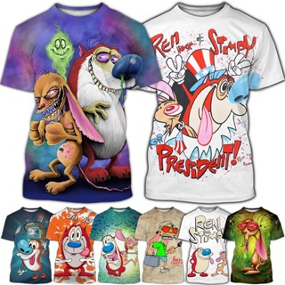 ขายดี ใหม่ เสื้อยืดลําลอง แขนสั้น คอกลม พิมพ์ลายการ์ตูน Ren and Stimpy 3D สไตล์ฮิปฮอป แฟชั่น สําหรับผู้ชาย และผู้หญิง XS-5XL