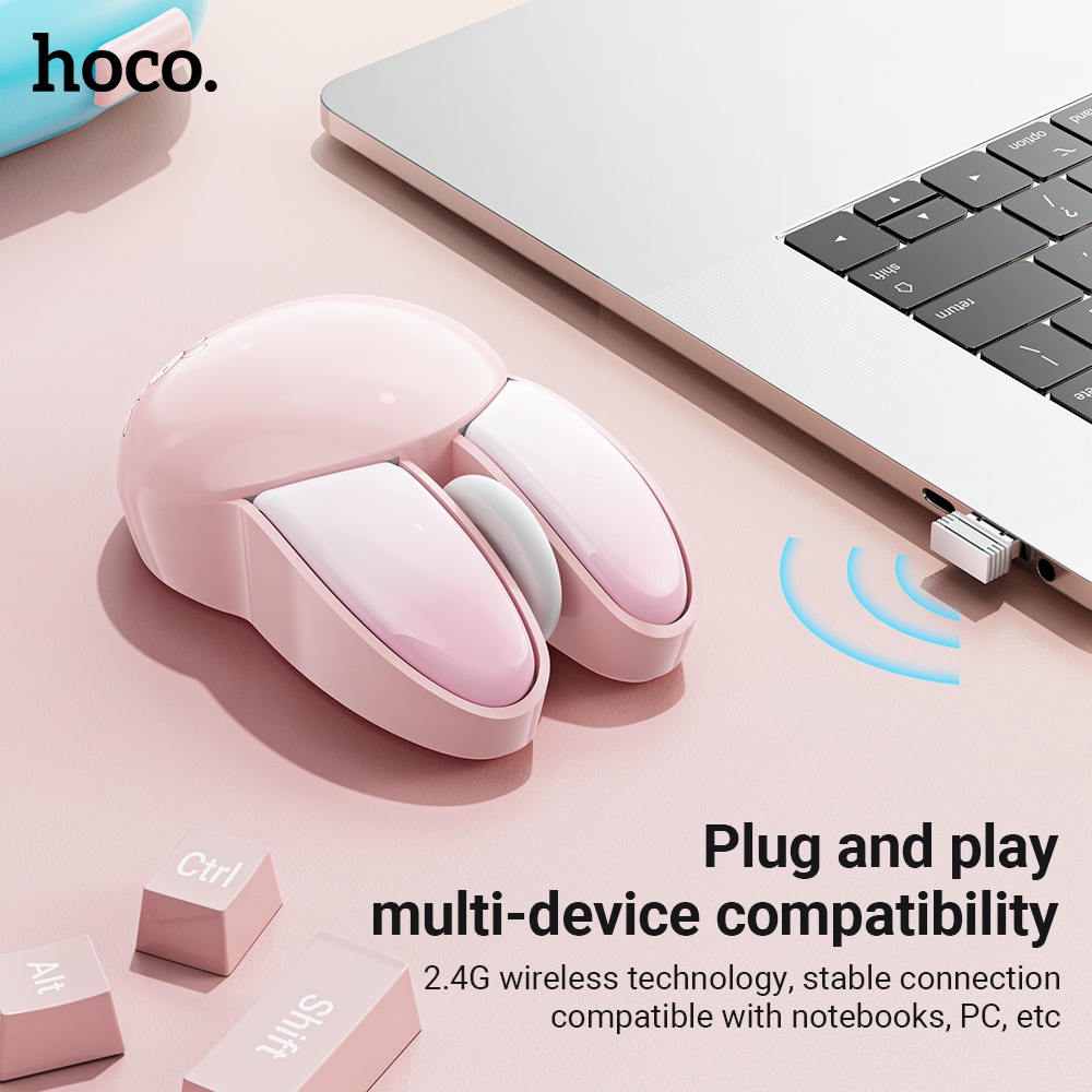 HOCO M6 อัพเกรด เมาส์ไร้สายน่ารักเมาส์เงียบไร้สาย 1200 DPI สําหรับคอมพิวเตอร์แล็ปท็อป PC 2.4G เมาส์เงียบไร้สายสําหรับแล็ปท็อป PC แท็บเล็ตโน้ตบุ๊คพร้อมแบตเตอรี่