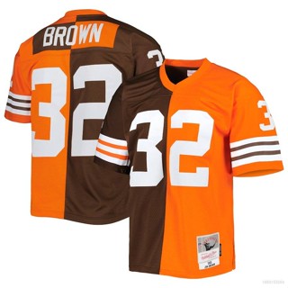 เสื้อกีฬาแขนสั้น ลายทีมชาติฟุตบอล Cleveland Browns Jersey Jim Brown HQ1 NFL QH1