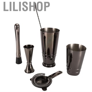 Lilishop 5Pcs/Set Black Stainless Steel Boston Cocktail Shaker Measuring Cup Strainer RE