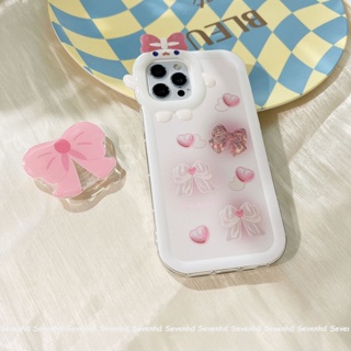 เคสโทรศัพท์มือถือ แบบนิ่ม ลายการ์ตูนมอนสเตอร์ ประดับโบว์ พร้อมตัวยึด สําหรับ iPhone 14 13 12 11 Pro Max Xs Max Xr X 7 8 6 6s Plus