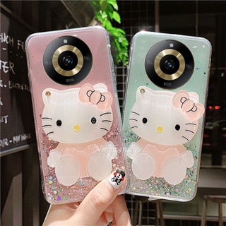 เคสโทรศัพท์มือถือแบบนิ่ม TPU ใส กันกระแทก ลายการ์ตูนเฮลโลคิตตี้ พร้อมกระจกแต่งหน้า แฟชั่น สําหรับ Realme 11 Pro Plus Pro+ C53 NFC 4G 5G