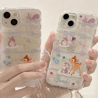 เคสโทรศัพท์มือถือแบบนิ่ม ใส กันกระแทก ลายการ์ตูนกวางน่ารัก สําหรับ iPhone 11 14 13 12 11 Pro MAX 12 Pro 13 Pro MAX 14 Pro MAX 7 8 Plus XS XR X XS MAX