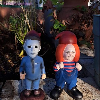 Familiesandhot&gt; รูปปั้นมนุษย์แคระในสวน ภาพยนตร์สยองขวัญ กลางแจ้ง ฝันร้าย Michael Myers Jas well