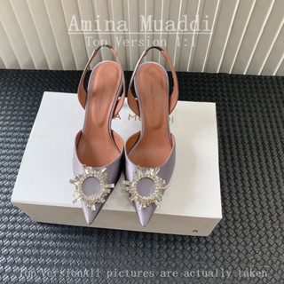 Aaa Amina Muaddi รองเท้าส้นสูง ใส่สบาย ขนาดใหญ่ 34-41 สีเงิน สีเทา เซ็กซี่ แฟชั่นยอดนิยม สําหรับผู้หญิง