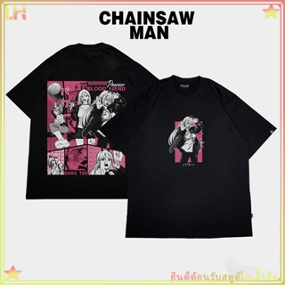 แฟชั่น Chainsaw Man Anime เสื้อยืดแขนสั้น Pava เทรนด์การพิมพ์ผ้าฝ้ายแขนสั้นสีดำและสีขาว เสื้อผ้า