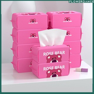 Rose Bear ผ้าขนหนูล้างหน้าแบบใช้แล้วทิ้งเครื่องสำอางหนาเช็ดหน้าเช็ดหน้าเปียกและแห้งด้วยดอกไม้ลายมุก