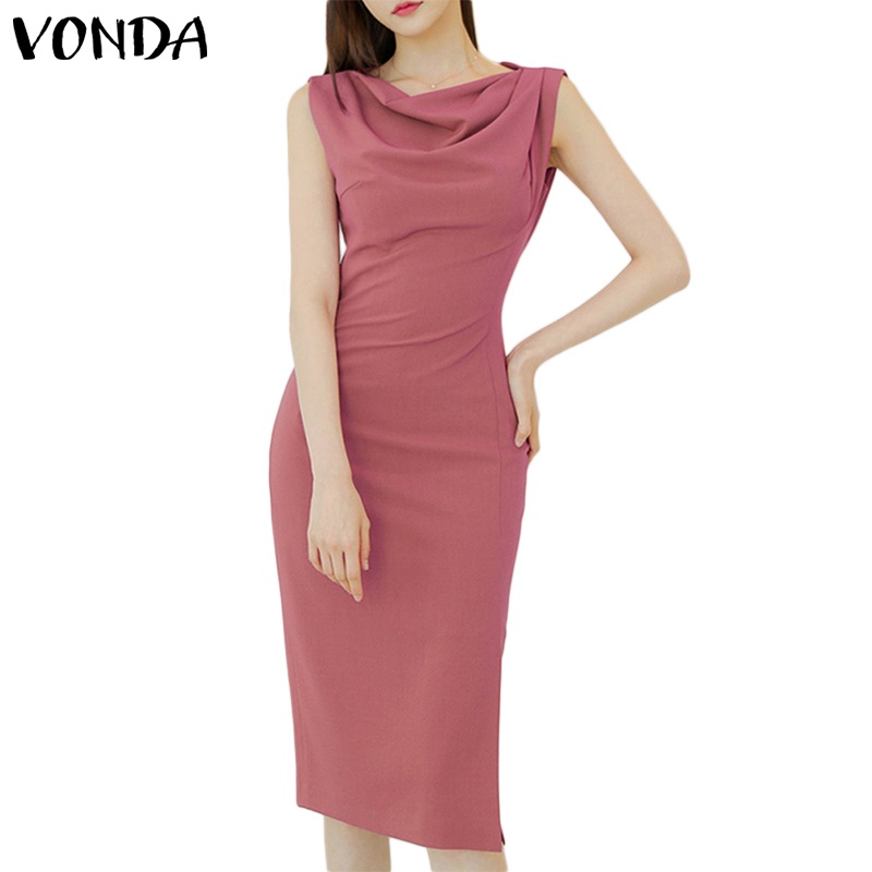 Vonda ชุดมิดี้เดรส แขนกุด คอสวิง รูปตัว H สไตล์เกาหลี สําหรับผู้หญิง