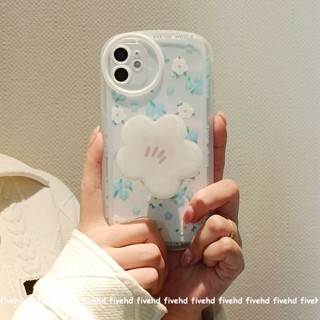 เคสโทรศัพท์มือถือ TPU นิ่ม ป้องกัน ลายดอกไม้ สีขาว พร้อมที่จับ สําหรับ iPhone 14 13 12 11 Pro Max X XR Xs Max 8 7 6 6s Plus SE 2020