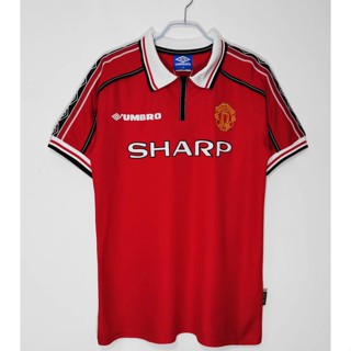 เสื้อกีฬาแขนสั้น ลายทีมชาติฟุตบอล Manchester United 9899 ชุดเหย้า คุณภาพสูง สไตล์วินเทจ