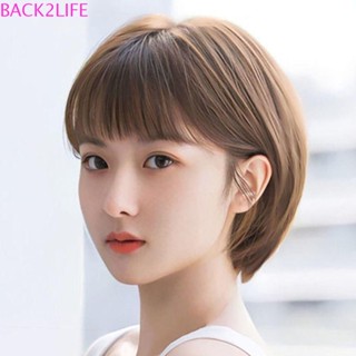 Back2life วิกผมบ๊อบตรง สีน้ําตาลดํา วิกผมบ๊อบสั้น แฟชั่น ทนความร้อน ไฟเบอร์ เครื่องประดับผม ทุกวัน