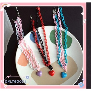 Only จี้รูปหัวใจ หลายชั้น แฟชั่น 1 ชิ้น|Chokers สร้อยคออะคริลิค สไตล์พังก์ หลากสี เครื่องประดับ สําหรับผู้หญิง