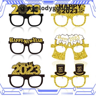 Melodygoods1 แว่นตากระดาษ ลาย Happy Year สีดํา ทอง สําหรับถ่ายรูป ตกแต่งปาร์ตี้คริสต์มาส