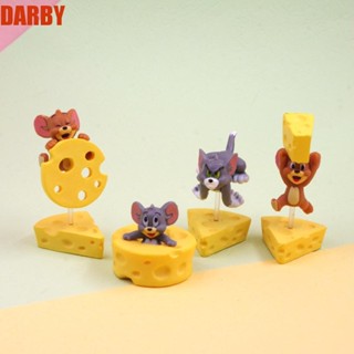 Darby ของเล่นฟิกเกอร์ Tom And Jerry Jerry Cheese Tom And Jerry Kawaii Q Version PVC สําหรับเด็กผู้หญิง 4 ชิ้น ต่อชุด