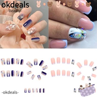 Okdeals เล็บปลอม หัวเหลี่ยม ถอดออกได้ ขนาดกลาง สไตล์ฝรั่งเศส สําหรับผู้หญิง