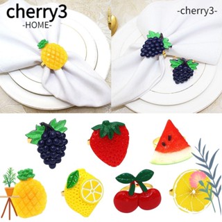 Cherry3 ที่ใส่ผ้าเช็ดปาก แหวนผ้าเช็ดปากผลไม้ แหวนผ้าเช็ดปาก แบบโลหะ สําหรับโต๊ะรับประทานอาหาร