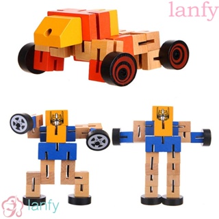 Lanfy โมเดลฟิกเกอร์ไม้ รูปหุ่นยนต์ออโต้บ็อต DIY ของเล่นเสริมการเรียนรู้เด็ก