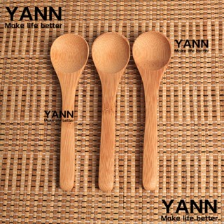 Yann ช้อนไม้ไผ่ ทรงกลม ขนาดเล็ก สําหรับตักซุป ชา 3 ชิ้น