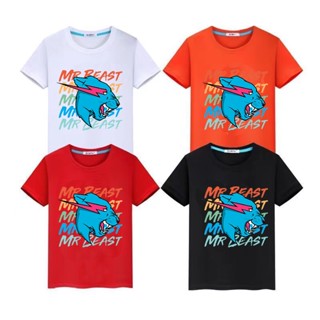 เสื้อยืดแขนสั้น ผ้าฝ้าย 100% พิมพ์ลาย Mr Beast Lightning Cat สําหรับเด็กผู้ชาย และเด็กผู้หญิง