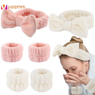 Monochrome Plush Face Wash Headband ใหม่สุภาพสตรีที่คาดผมแบบคาดศีรษะแต่งหน้าสายรัดข้อมือ veemm