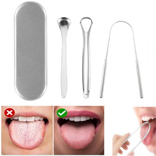 1 ชุด  ที่ขูดลิ้น สแตนเลส Tongue scraper ที่แปรงลิ้น ลดกลิ่นปาก ลดแบคทีเรียในช่องปาก