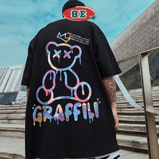 Oversize เสื้อยืดชายแขนสั้นไซส์ใหญ่แฟชั่นระดับประเทศสำหรับคนอ้วน ins แบรนด์แฟชั่นคู่รักแขนสั้นทรงหลวมไซส์ใหญ่แฟชั่นผู้ชาย