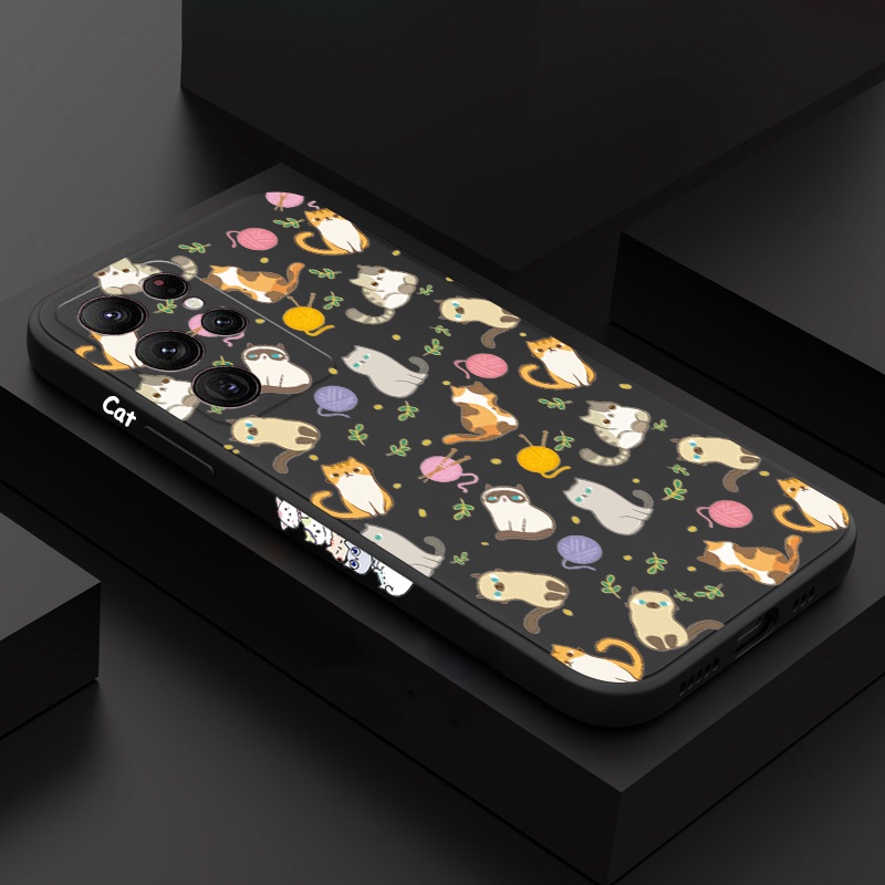 การ์ตูนแมวรูปแบบซิลิโคนเคสโทรศัพท์สําหรับ Galaxy S25 S24 S23 S22 S21 Ultra Plus S20 FE A14 A34 A54 A23 A3 A53 A55 A52 A35 ฝาครอบ