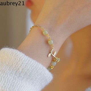 Aubrey1 สร้อยข้อมือ ประดับลูกปัดหยกเทียม ลายดอกไม้ สไตล์จีน วินเทจ เรโทร สําหรับผู้หญิง