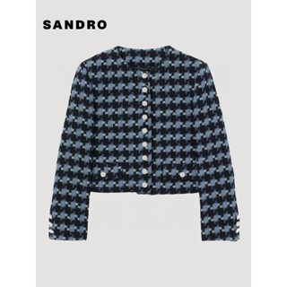 **do** เสื้อ Sandro Cropped houndstooth tweed jacket สินค้าใหม่ ของแท้