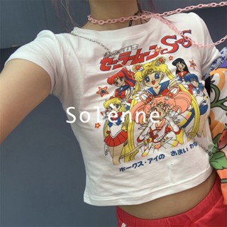 Solenne  เสื้อครอป เสื้อยืดผู้หญิง ครอป baby tee สาวเรโทร 2023 NEW Style Chic ทันสมัย Trendy พิเศษ A99J53C 36Z230909