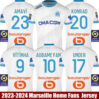 เสื้อกีฬาแขนสั้น ลายทีม Marseille YP2 2023-2024 Under Vitinha Aubameyang Konrad Amavi Fans Tshirs พลัสไซซ์ PY2