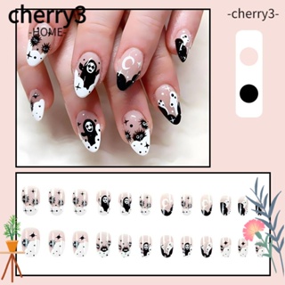 Cherry3 เล็บปลอม ลายผีฮาโลวีน ถอดออกได้ ใช้ซ้ําได้ สําหรับผู้หญิง