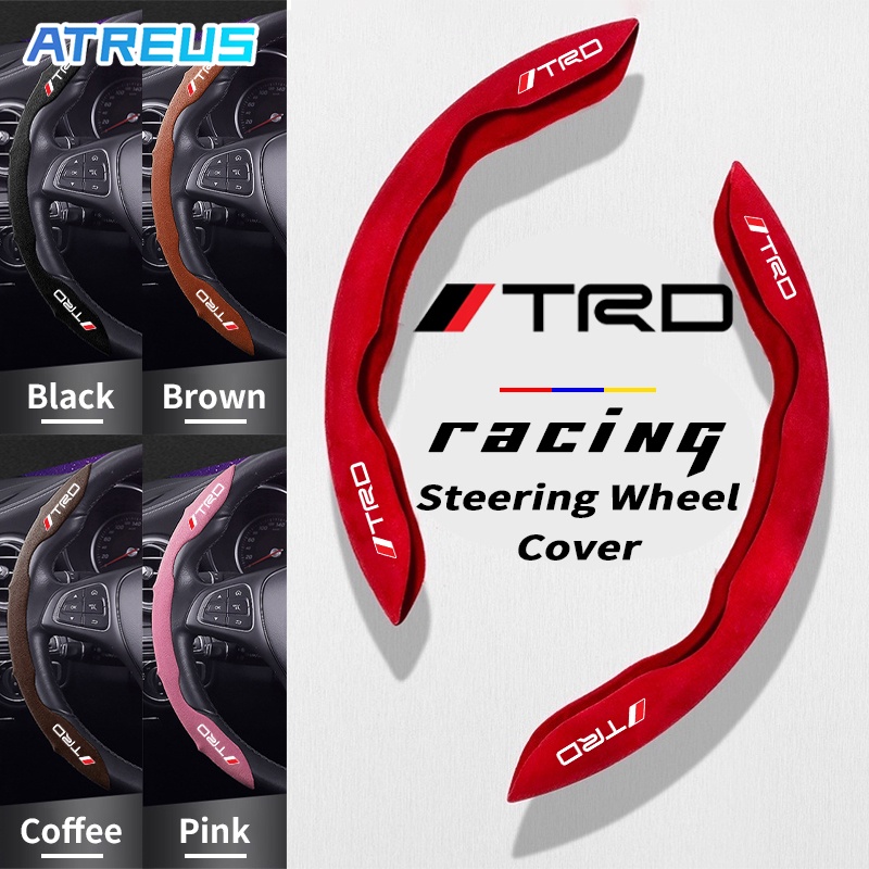 Toyota TRD ปลอกหุ้มพวงมาลัยรถยนต์ หุ้มพวงมาลัย หุ้มพวงมาลัยรถยนต์การแข่งรถ วัสดุหนังกลับ ปลอกหุ้มพวงมาลัย สำหรับ Toyota Prius Fortuner Corolla Cross CHR Camry Wish Vios Veloz Estima Sienta Yaris Ativ Altis Sienta bZ4X Hiace Hilux Revo