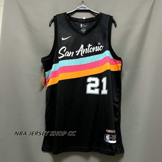 【คุณภาพสูง】ใหม่ ของแท้ NBA San Antonio Spurs สําหรับผู้ชาย #21 เสื้อกีฬาแขนสั้น ลายทีม Tim Duncan City Edition สีดํา