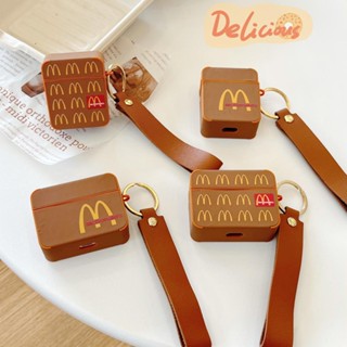 Mcdonalds เคสหูฟังบลูทูธไร้สาย TPU นิ่ม ทรงสี่เหลี่ยม สีน้ําตาล พร้อมสายคล้อง สําหรับ AirPods 1 2 3 Pro 2 2022