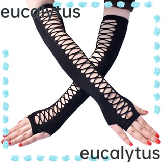 Eucalytus1 ถุงมือยาวถึงต้นขา แขน แบบกลวง ยืดหยุ่น สไตล์พังก์ โกธิค สําหรับผู้หญิง