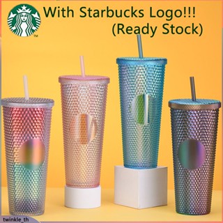 【ready Stock】reusable Starbucks Tumbler Frosted Straw Cup Black Durian Series Diamond Studded Cup Starbucks Cup 710ml/24oz (twinkle.th)