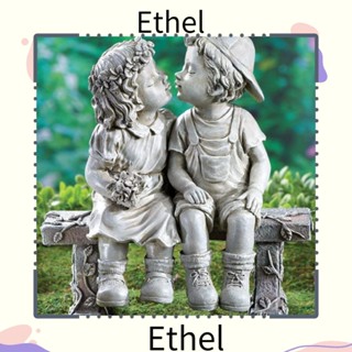 Ethel1 รูปปั้นม้านั่งเรซิ่น สีเทา สําหรับเด็กผู้ชาย และเด็กผู้หญิง