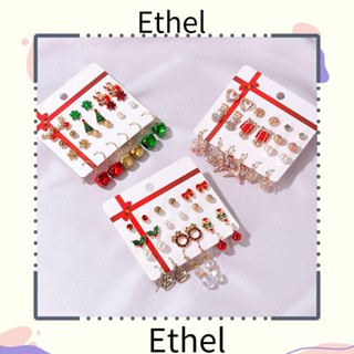 Ethel1 ต่างหูตะขอ รูปกวางเอลก์ สโนว์แมน 12 คู่