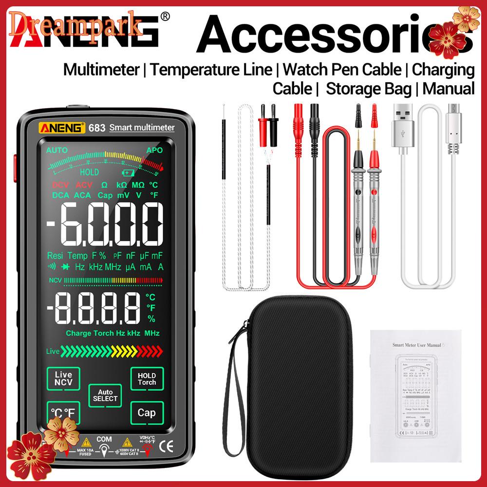 Aneng 683 มัลติมิเตอร์วัดแรงดันไฟฟ้า AC/DC หน้าจอสัมผัส NCV 6000 ครั้ง กันไฟไหม้ ชาร์จซ้ําได้ พร้อมไฟฉาย สําหรับทดสอบแรงดันไฟฟ้า NCV