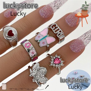 Lucky ชุดเครื่องประดับ แหวนแฟชั่น สีชมพู 6 ชิ้น/ชุด