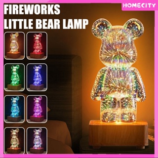 [พร้อม] 3d Glass Fireworks Bear Night Light With Remote Control Home Bedroom Living Room Decoration Atmosphere Light Christmas Decor Gift