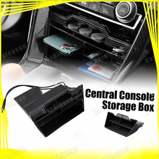 กล่องเก็บของ พอร์ตชาร์จ USB คู่ คาร์บอนไฟเบอร์ สําหรับ Honda Civic FC Central Console 2016-2020