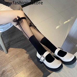 Mxfashione ถุงเท้าผู้หญิงน่ารักหวานลูกไม้แขวนโบว์คอสเพลย์โลลิต้าเข่าถุงเท้า